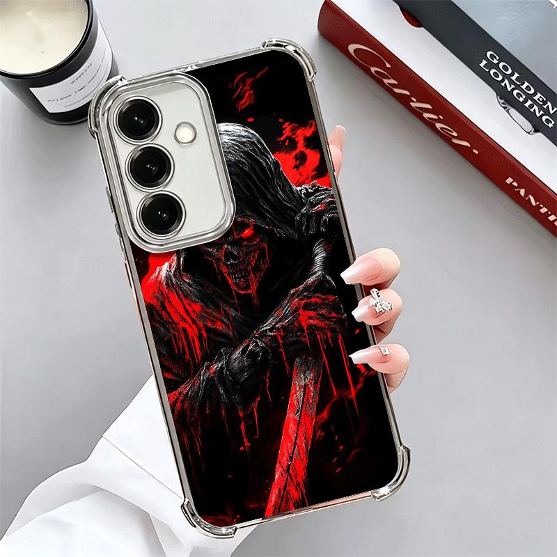 Death Grim Reaper Skull Scythe Plating Phone Case For Samsung A17 A07 A37 A57 A16 A56 A15 A55 A14 A54 A13 A53 A26 A36 A25 A35 A2