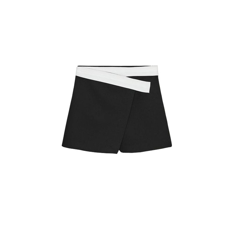 

round Neck Long sleeve Trim Line Blazers 8667555 Contrast Color Waist Double Placket Culottes 1165223 Black pants L