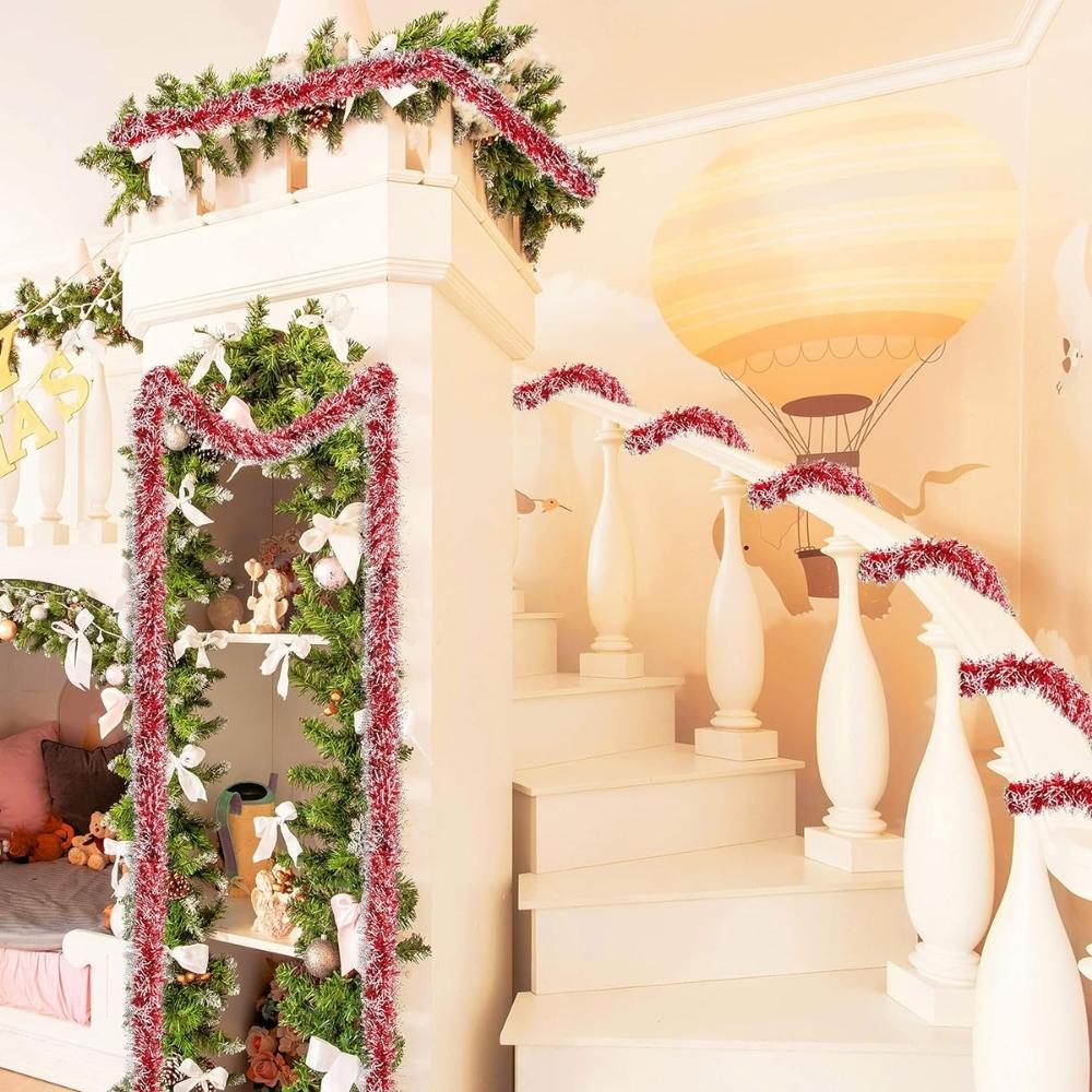 Christmas tree chain red and silver decoration Christmas garland