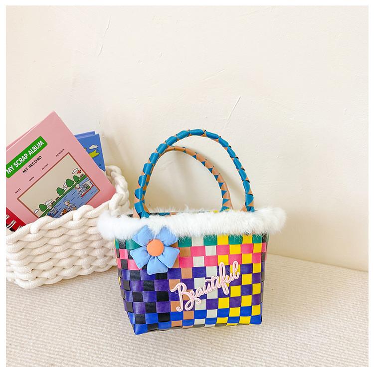 Stylish Children's Woven Handbag Colorful Crochet Tote Bag For Girls With Floral Design