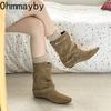 Winter Design Thick Heel Women Mordern Pipe Boots Fashion Belt Buckle Slip On Shoes Ladies Fashion Banquet Party Short Booties