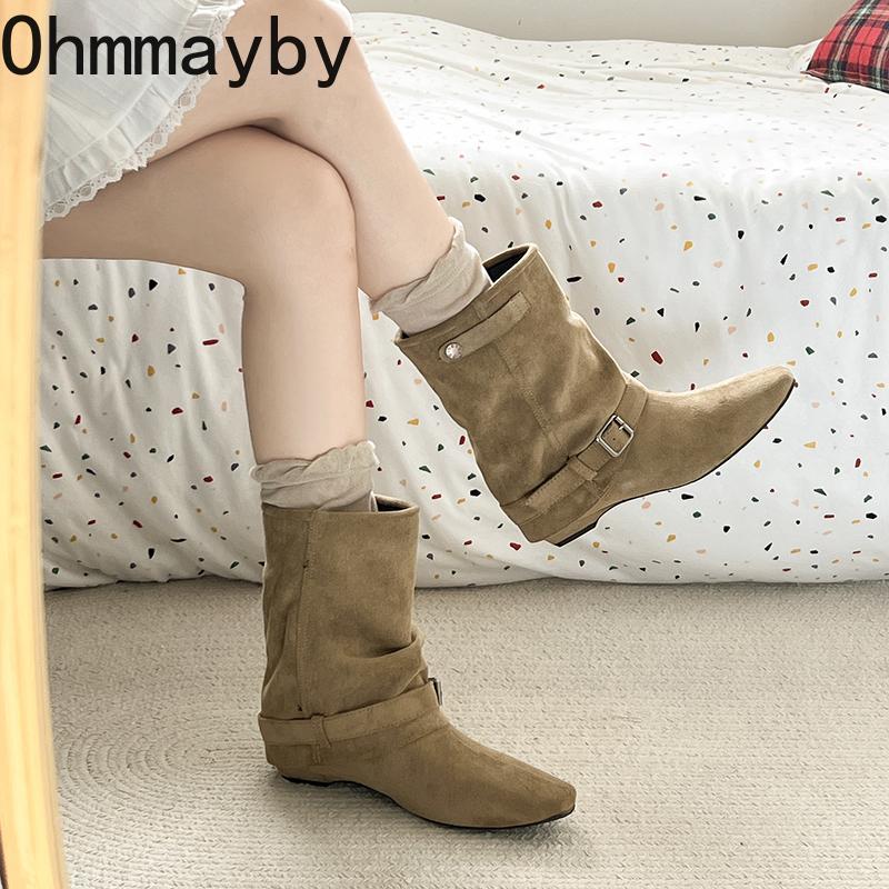 Winter Design Thick Heel Women Mordern Pipe Boots Fashion Belt Buckle Slip On Shoes Ladies Fashion Banquet Party Short Booties