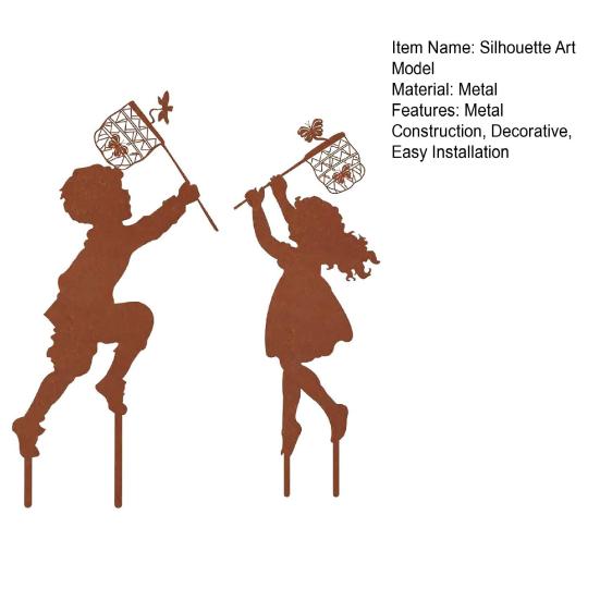 1 Pair Silhouette Art Model Little Boy Girl Shape Character Silhouette Art Ornament Garden Decor Stakes