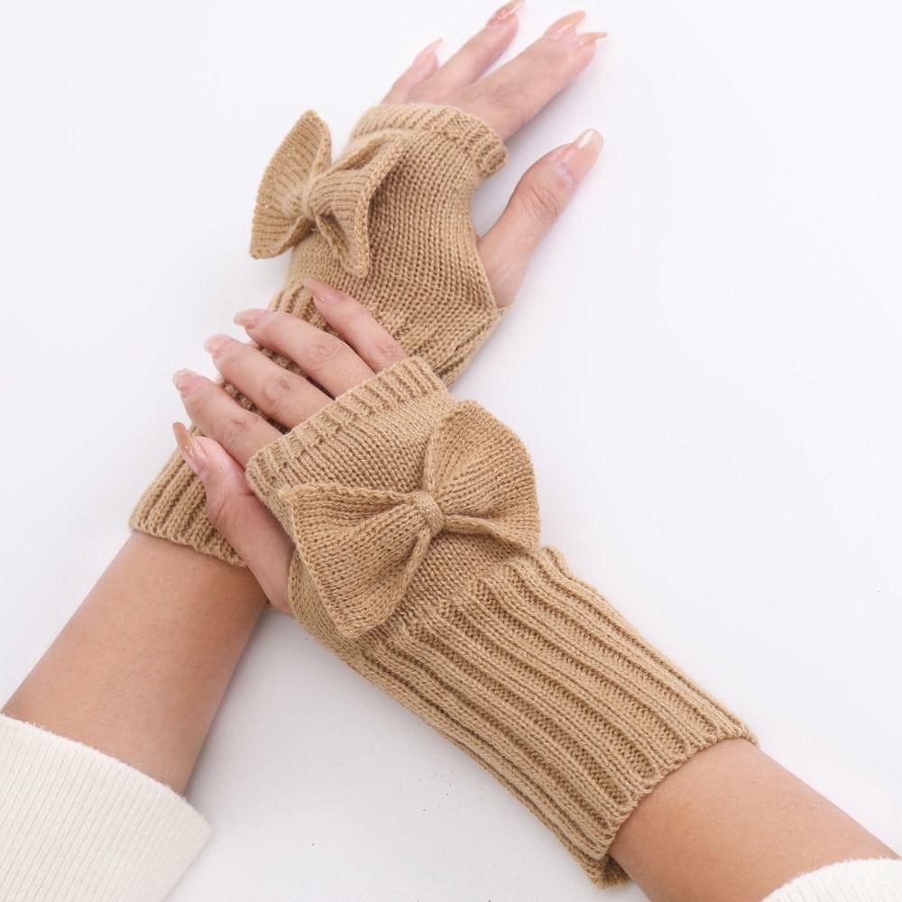 Twists Gloves Cycling Gloves Half Finger Gloves Fashion Bow Knitted Gloves  Winter