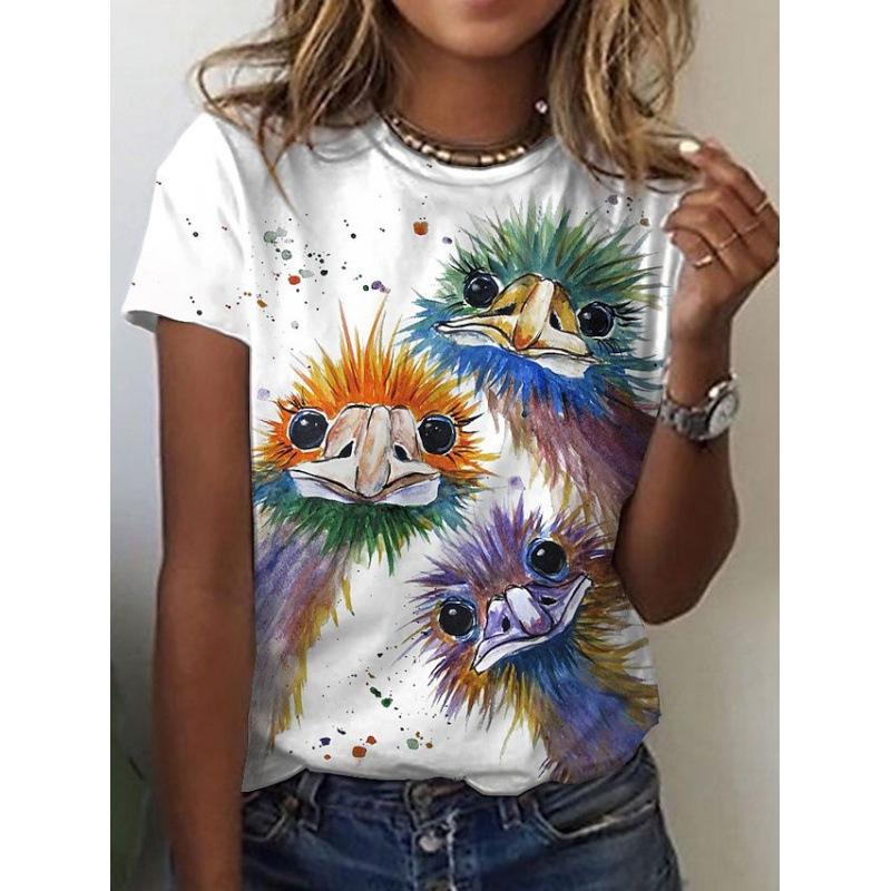 Damen Rundhals Tier Serie 3D Digital bedrucktes Kurzarm T-Shirt