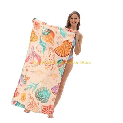 92MF 2-in-1 faltbares Strandtuch mit Aufbewahrung, tragbar, sandabweisend, schnell trocknend, Mikrofaser für Reisen, Fitnessstudio, Camping