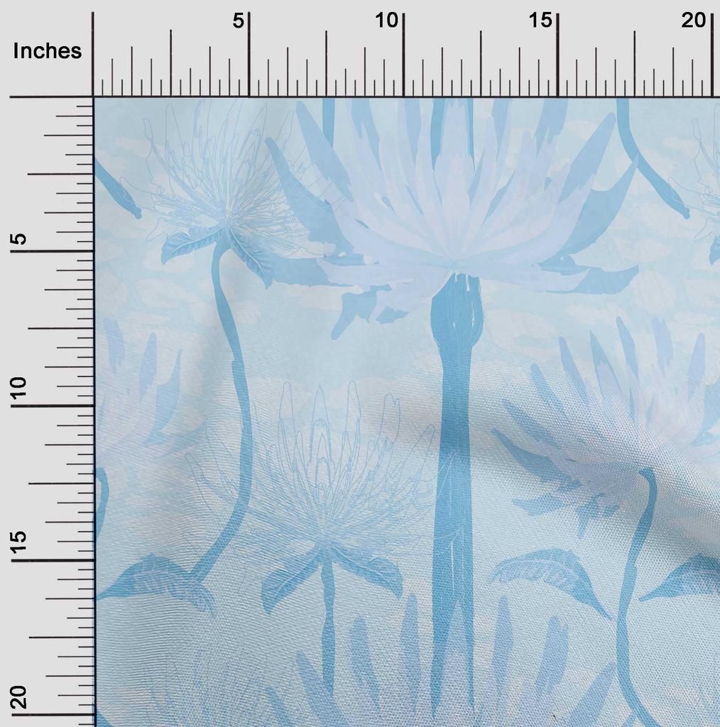 oneOone Cotton Flex Light Blue Fabric Tropical Plants Fabric For Sewing Printed Craft Fabric By The Yard 40 Inch