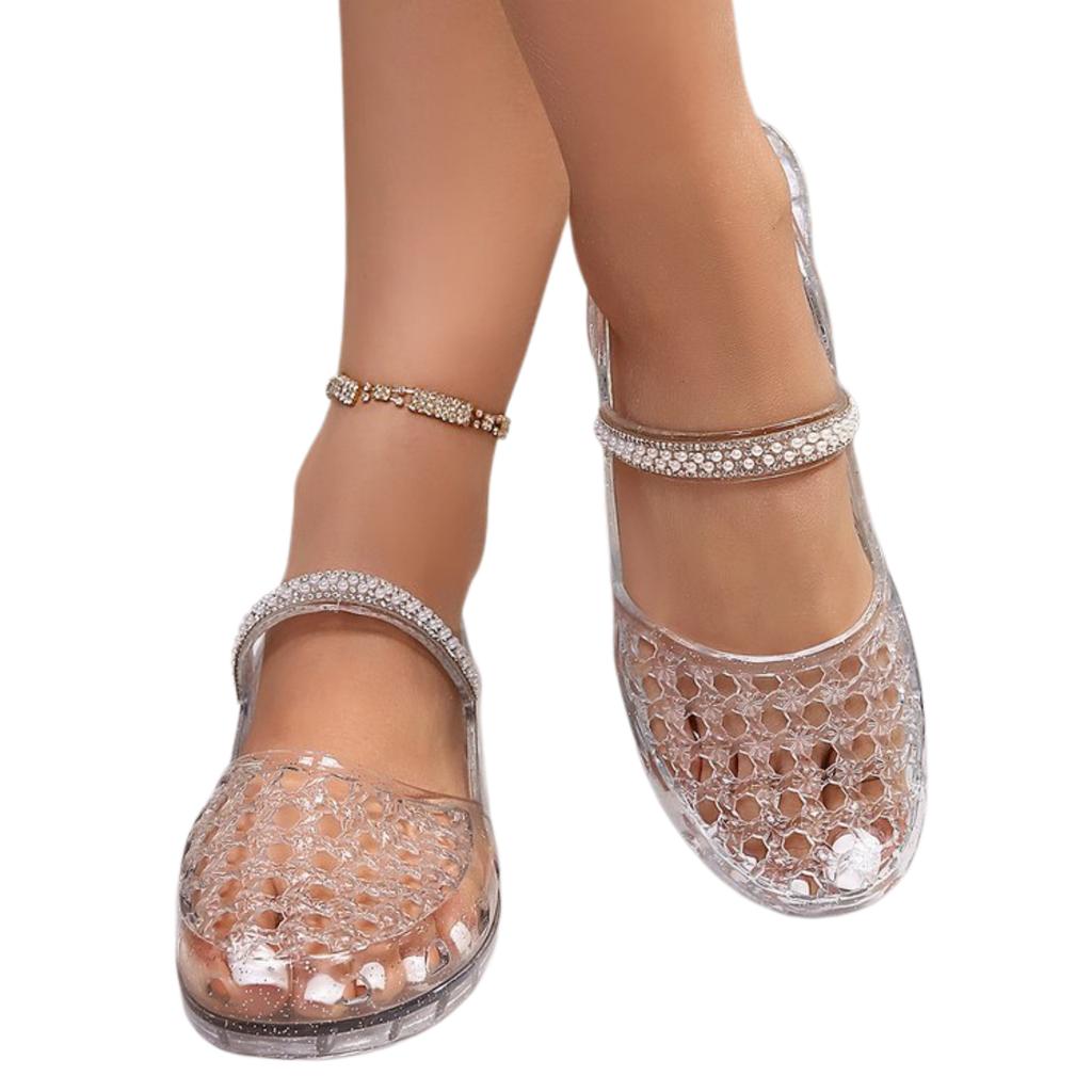 Women Transparent Jelly Sandals Slip On Lightweight Breathable Beach Shoes Adjustable Back Strap Casual Summer Footwear