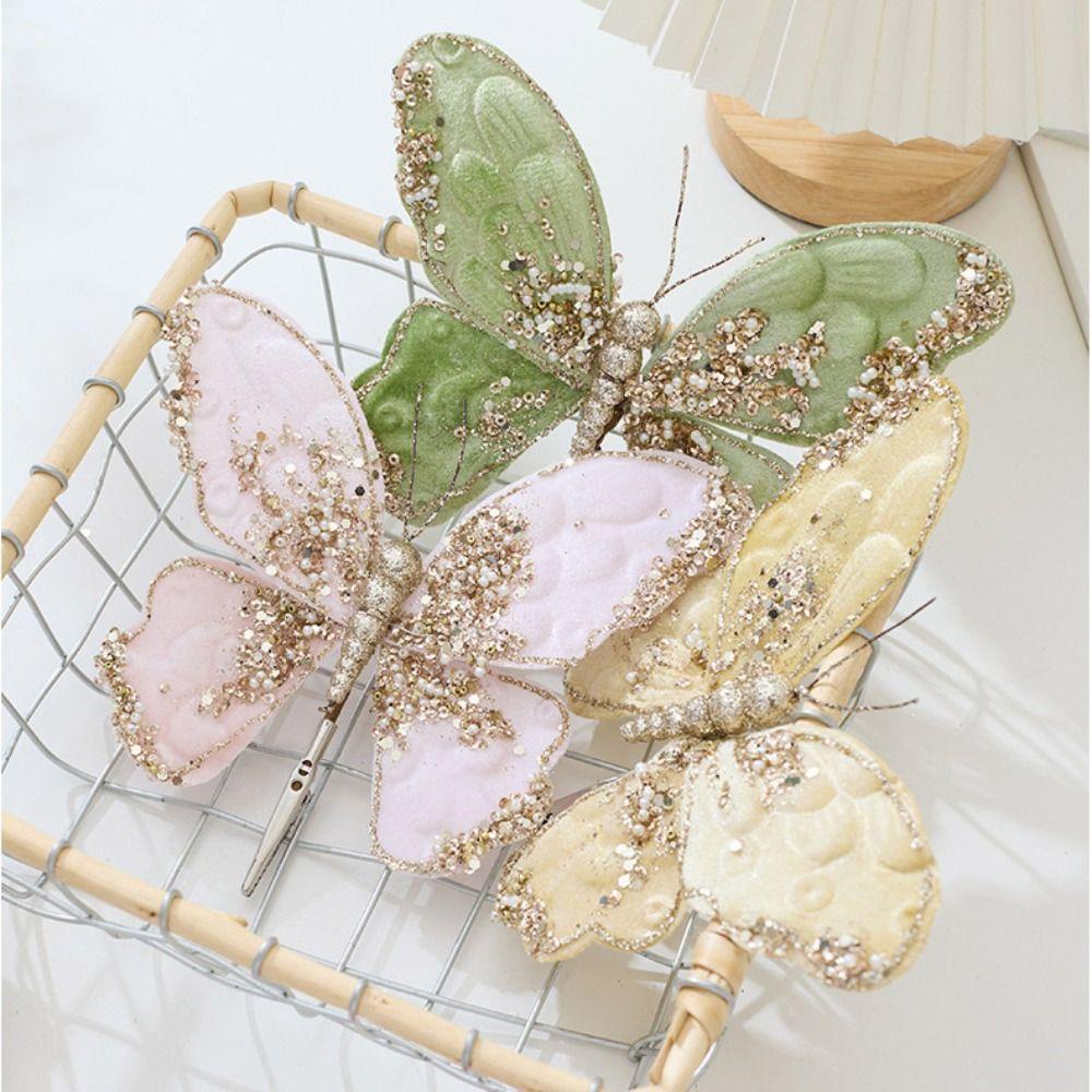 Glitter Christmas Artificial Butterfly Fabric Plastic Christmas Hanging Decoration  Christmas Decor