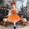 Kids Pumpkin Witch Tutu Dress, Girls Halloween Wizard Princess Role Play Skirt