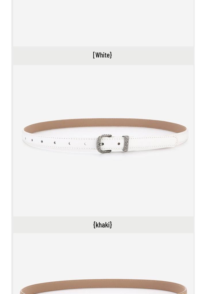 Elegant Women's Two-Layer Genuine Cowhide Leather Belt with Retro Silver Pin Buckle - Thin Decorative Accessory for Pants