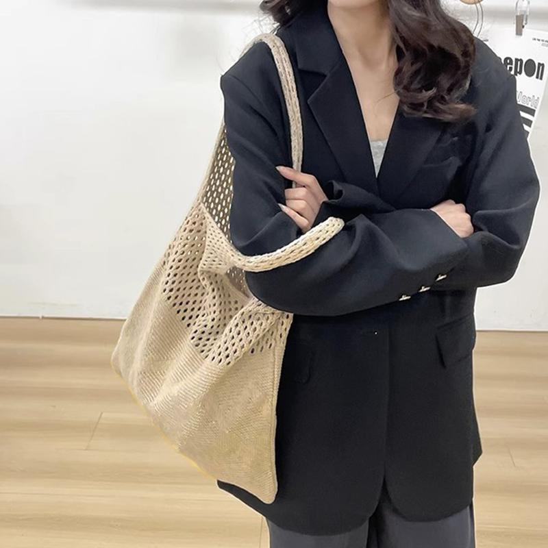 Women Large Capacity Shopper Totes Ladies Beach Travel Bag Vintage Hollow Woven Underarm Shoulder Bag