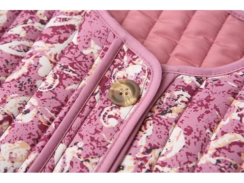 European & American Women's Floral Cotton Cardigan Jacket with Round Neck
