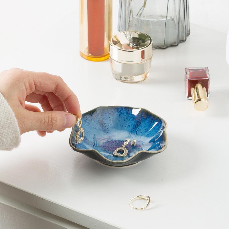 Japanese Kiln Change Lotus Leaf Plate Ceramic Jewelry Tray Popular Ins Home Storage Plate Ornament Gift