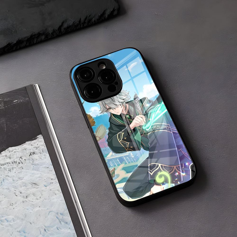

G-Genshin Alhaitham Phone Case For IPhone 17 Air 16 E Pro Max 15 14 13 Mini 12 Pro 11 Max Plus Black Glass Cover iPhone 12
