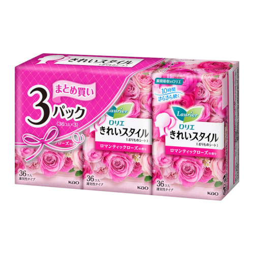 

Laurier Kirei Style Panty Liners, Romantic Rose, 36 diapers x 3 packs