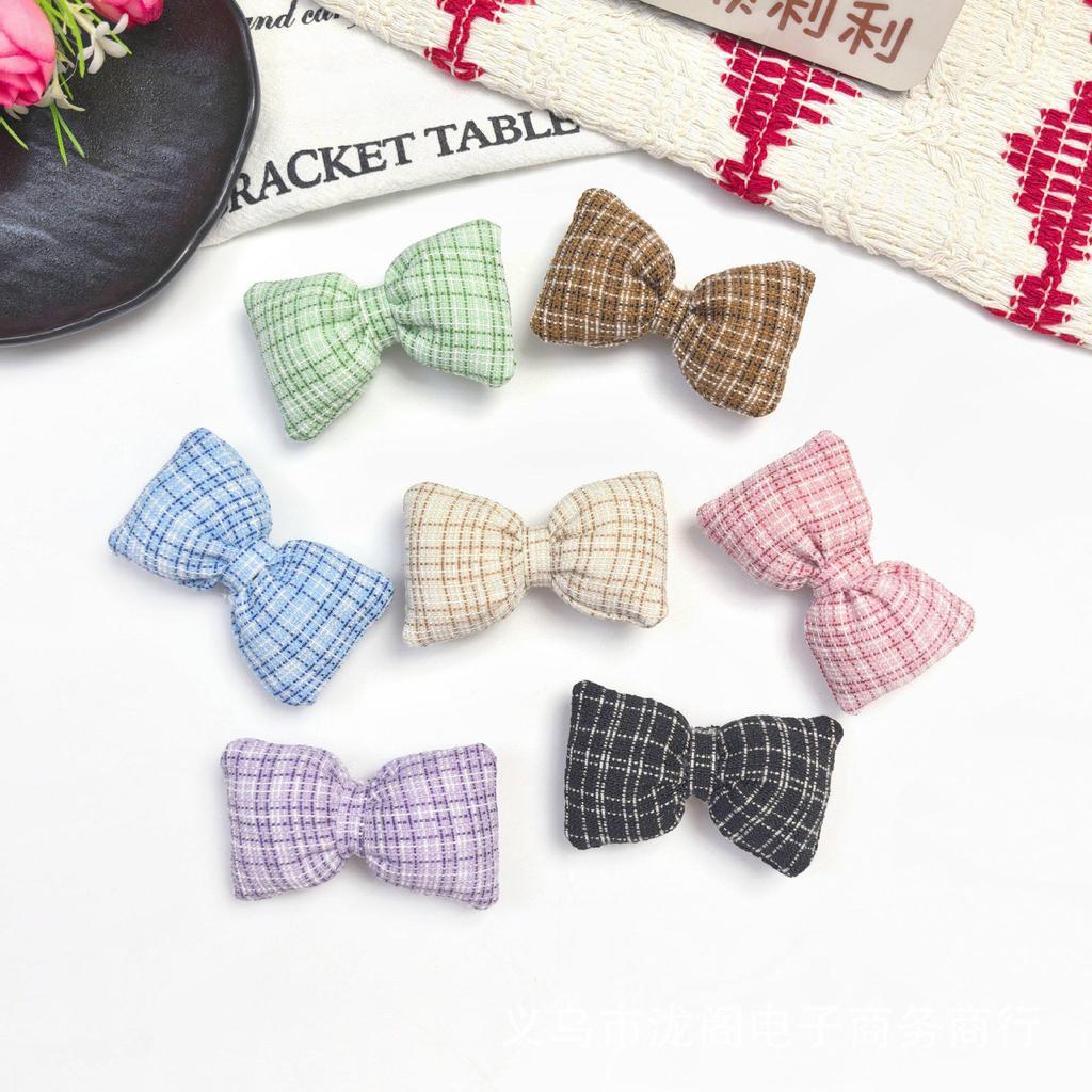 New Cotton-Filled Plaid Bow Knot Hair Clip & Scarf Decoration - Korean Style DIY Jewelry