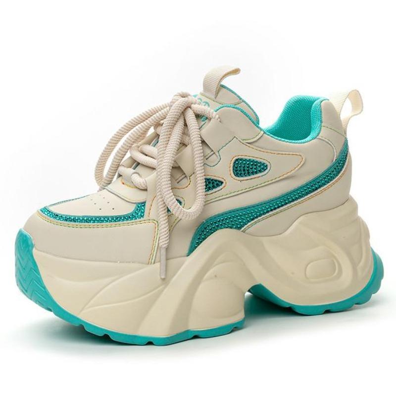 

Модные 8 см кроссовки на массивной подошве из натуральной кожи со стразами, 2024, новая весна-лето-осень, дышащие, на платформе, клиновидные, женская модная обувь 39 синий