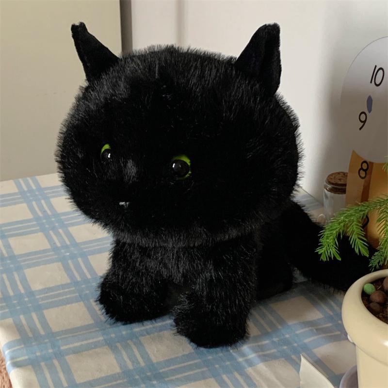 Cartoon Black Cat Plush Toy Simulation Plushie Cat Doll Lifelike Soft Stuffed Animals Doll Kawai Birthday Gift