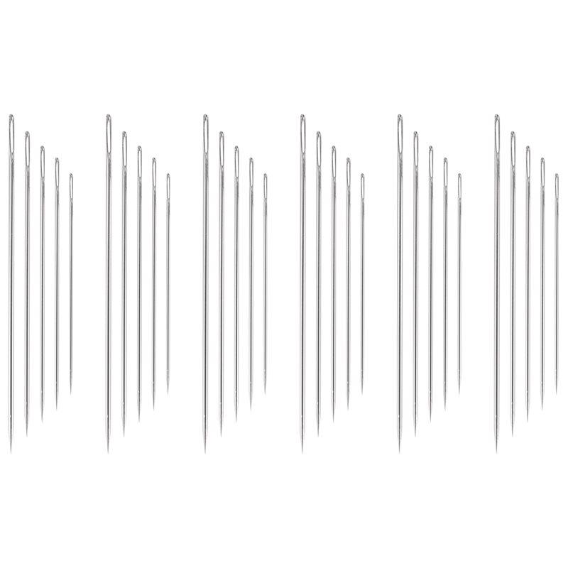 A34R 30Pcs Large-Eye Stitching Sharp Thick Needles, 5 Sizes Stainless Steel Sewing Needles Kit For Embroidery And Hand Sewing