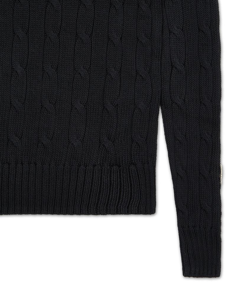 POLO RALPH LAUREN Cable Knit Cotton V-Neck Sweater - Black