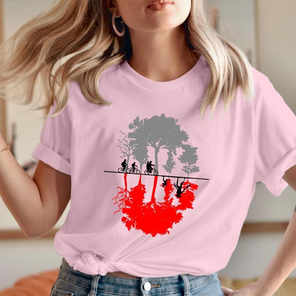 Inverted World Theme T-shirt - Fun Neutral Pure Cotton T-shirt with Printed Short Sleeves Designed for Women's Daily Wear