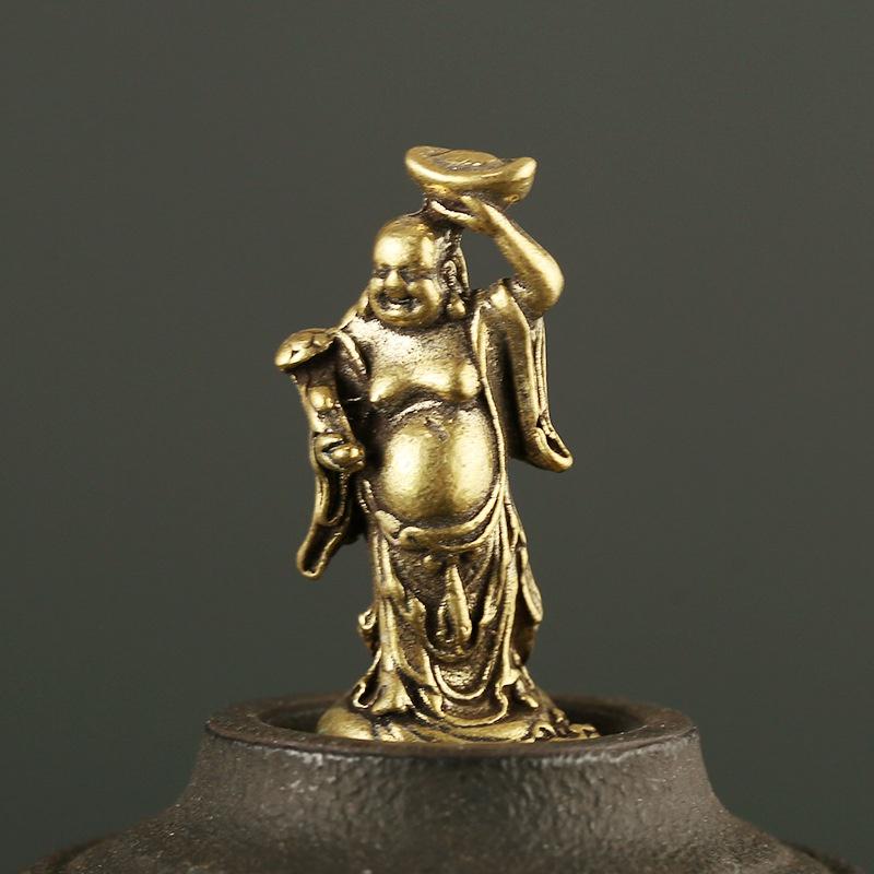 Brass Maitreya Buddha Pendant, Ruyi Yuanbao Buddha Statue, Miniature Ornament, Micro Carved Small Gift Pendant