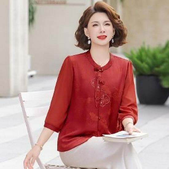 2026 Spring Fashion Mid-Sleeve Shirt for Middle-Aged Women 2XL красный