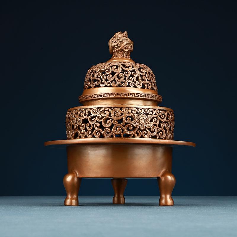 Ornament Craft Purple Copper Dragon Knob Three-Legged Burner Set Incense Ceremony S