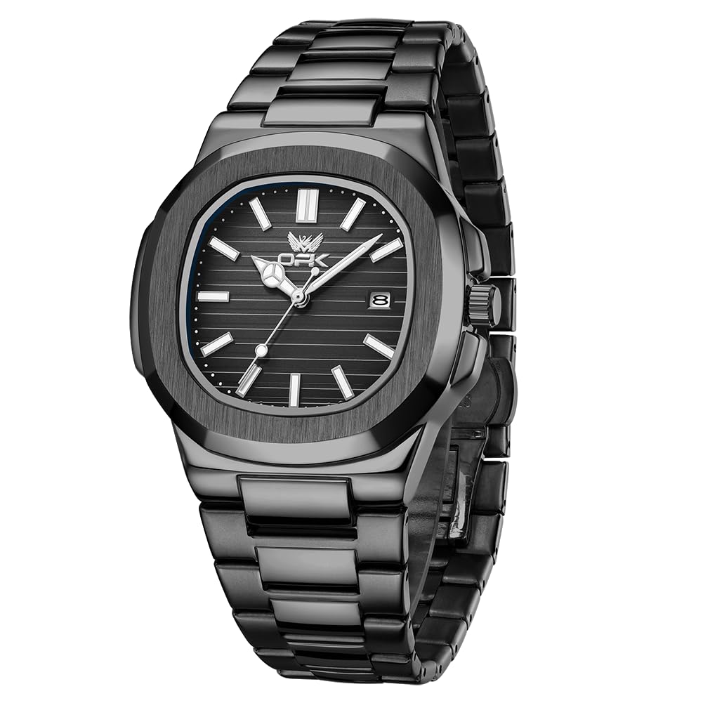 

OPK Men s Quartz Square Watch with Date Display, Waterproof, Luminous Design, Stainless Steel Band, Simple, Fashionable, Perfect for Students and
