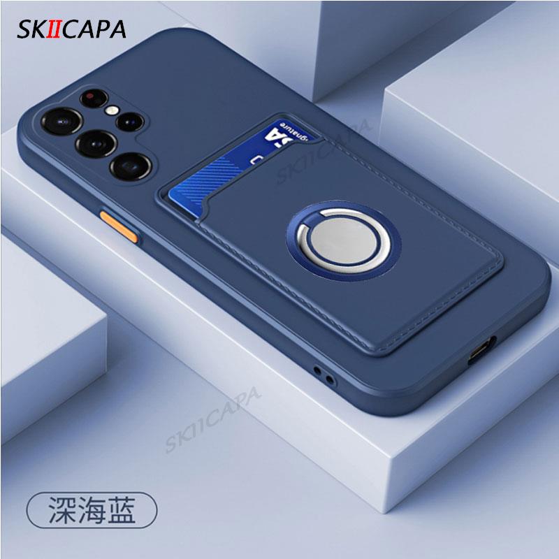 For Samsung A24 4G A54 A34 A14 5G Card Slot Wallet Holder Silicone Cover For Galaxy A73 A23 A53 A33 A13 Magnetic Ring Stand Case
