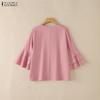 ZANZEA Women Casual Round Neck 3/4 Sleeve Embroidery Print Loose Blouse Ruffles 