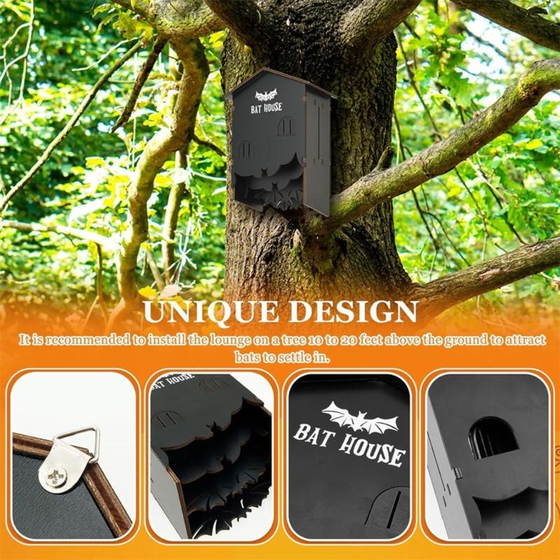 Natural Wood Hanging Bat House For Outdoor Garden Shelter Easyly Install Bat House Outdoor