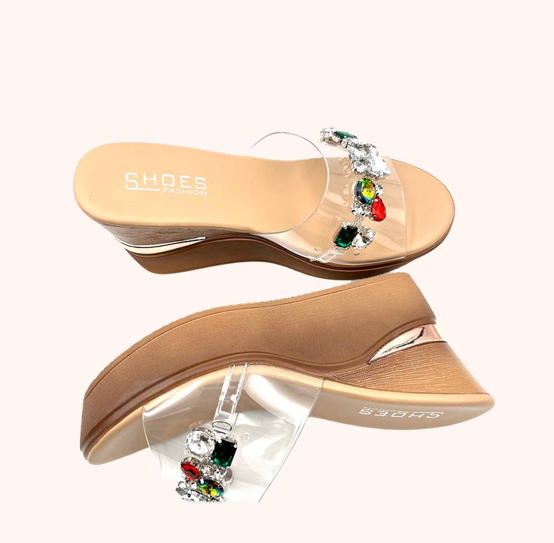 2025 Women's Chain Platform Wedge Sandals: Summer Holiday Style with 9.0cm Thick Sole & Rhinestone Details