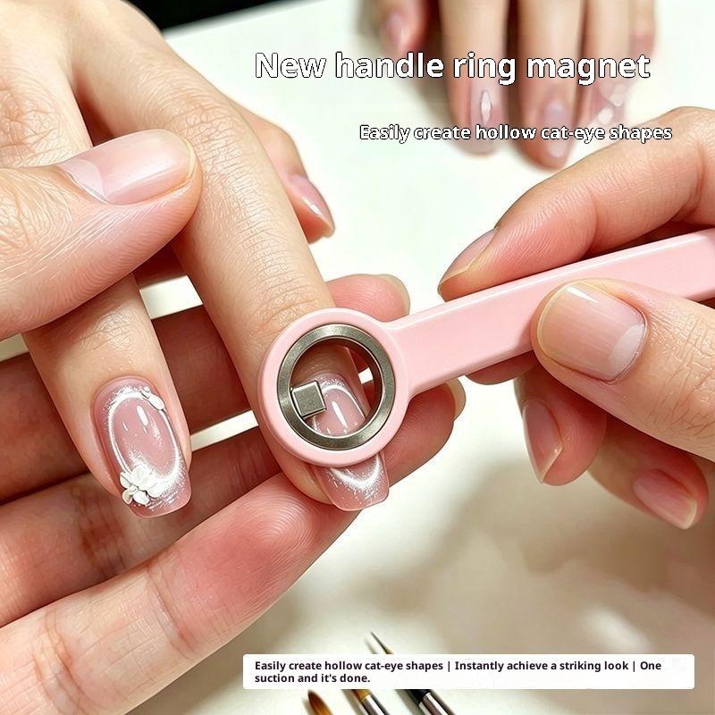 Circular Cat Eye Magnet Ring With Handle Nail Tools Hollow Cat Eye Effect Strong Magnetic Ring For Gel Nail Polish Diy