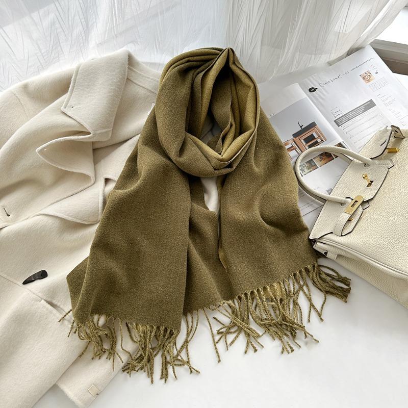 Solid Color Imitation Cashmere Scarf Women's Winter Thickened Double-sided Warm Scarf Cold-proof Outer Long Shawl