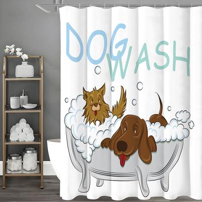 Dog Bath Tub Foam Shower Curtain, Bathroom Decorative Shower Curtain, Waterproof Shower Curtain with Hooks
