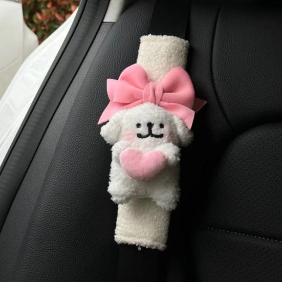 

Чехлы для ремней безопасности Yousheng, 2 шт., с изображением мультяшной собаки, универсальные, простые в установке, универсальные, зимние, плюшевые, мягкие, с рисунком собачки, чехлы для ремней безопасности A