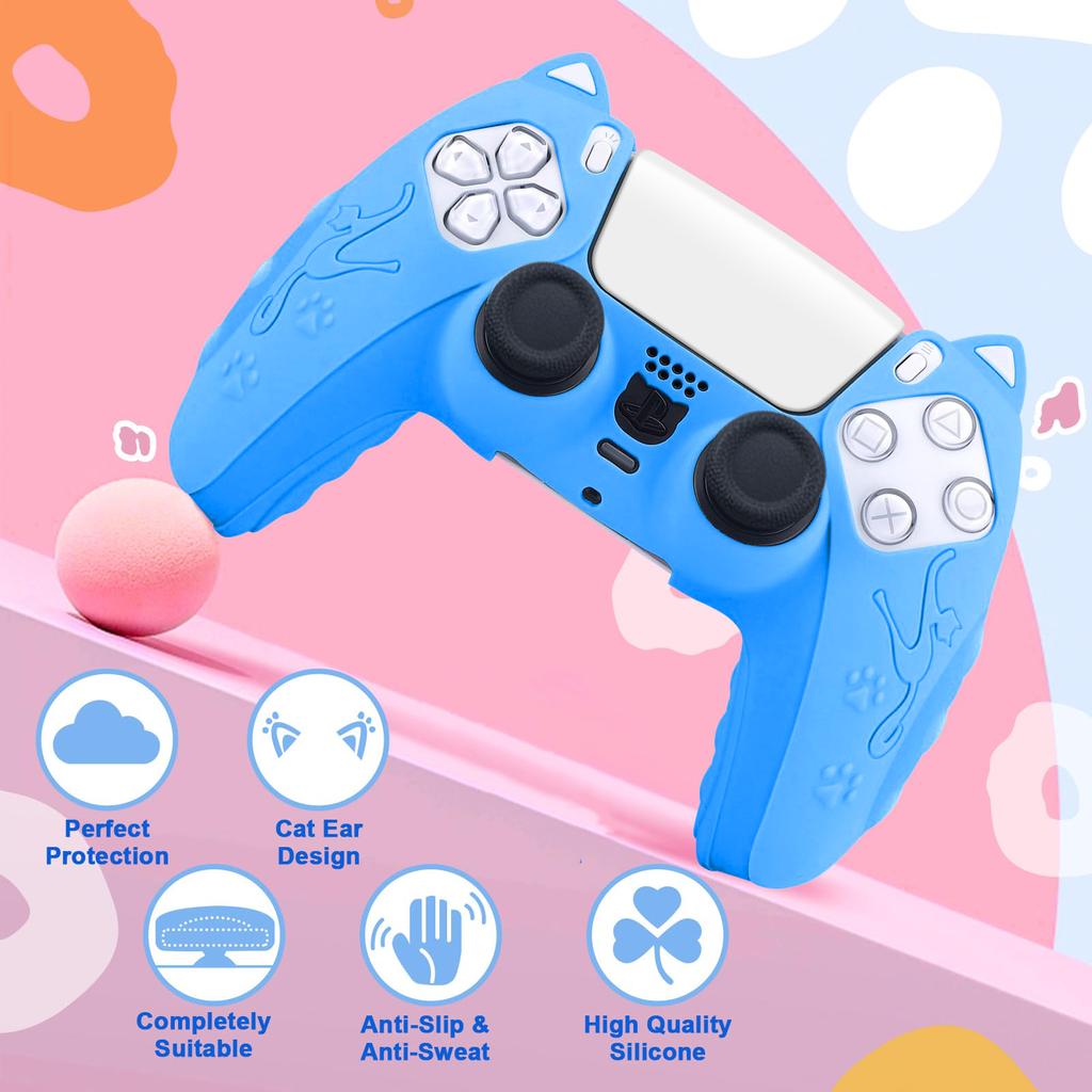 For SONY Playstation5 PS5 Controller Protection Case Soft Silicon Gel Rubber Skin Cover For PS5 Slim Gamepad Funda with Cat Ears