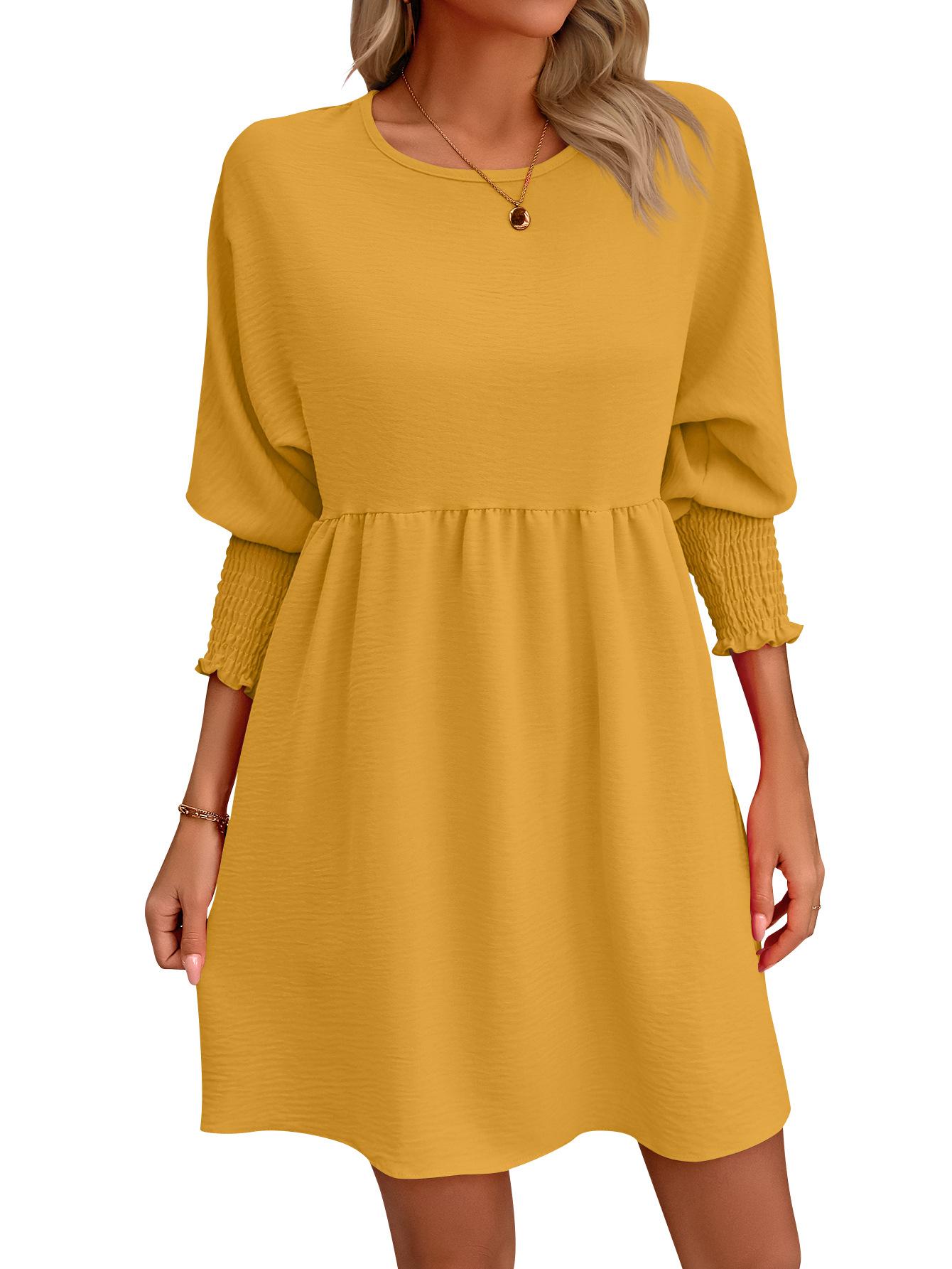 

Летнее сладкое свободное платье с круглым вырезом и рукавами «летучая мышь» XXL жёлтый