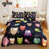 Owl Duvet Cover Set Cartoon Comforter Cover Happy Birthday Theme Bedding Set Cute Bird Polyester Quilt Cover Twin Size for Kids