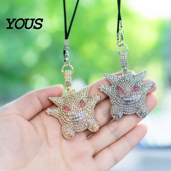 Cute Devil Elf Car Decoration Bling Accessories, Rhinestone Rear View Mirror Wear Resistant Alloy Pendant Charm, Halloween Auto Interior Hanging