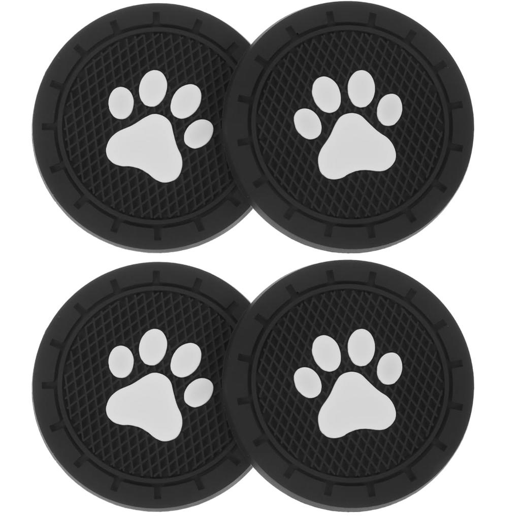 LEDMOMO Car Coasters, Set of 4, PVC Non-Slip Cup Holder Coasters, Easy To Clean, Black, 7.0cm, for Car Interior