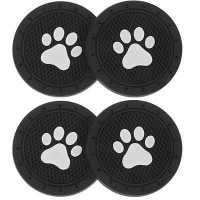 LEDMOMO Car Coasters, Set of 4, PVC Non-Slip Cup Holder Coasters, Easy To Clean, Black, 7.0cm, for Car Interior