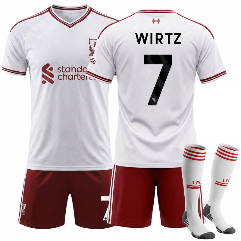 2627 Camiseta del Ejército Rojo Club Nº. 11 Uniforme de Equipo Salah para Niños Liverpool Visitante Blanco Traje de Uniforme de Fútbol