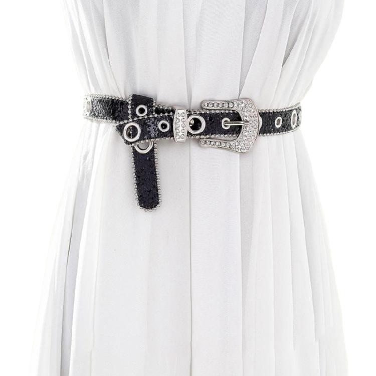 

Fashion Adult Rhinestone Belt for Dress Sequins Waist Belt Locomotive Style Belt чорний