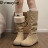 Autumn Winter Women Fur Snow Boots Concise Internal Elevation Slip On Shoes Ladies Outdoor Comfort Warm Cotton Long Booties
