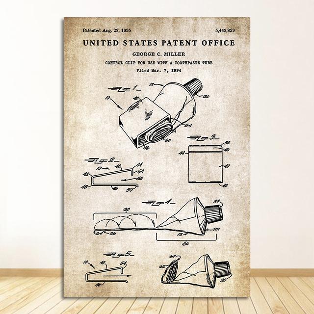 Paper Patent Poster Vintage Canvas Print Wall Art Picture Painting Modern Bathroom Decoration Industrial Style Toothpaste Toilet