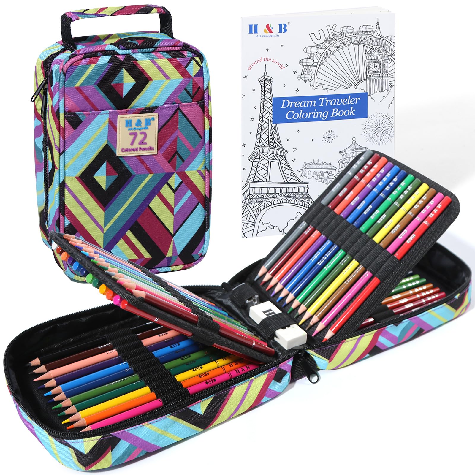 

Roleness Colored Pencils for Kids and Professional Coloring Pencil Set with Soft and Storage Pouch 72-Color Oil-Based Adults, Cores, Sharpener,