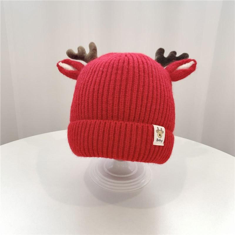 Kids Christmas Cap Cute Elk Ear Baby Beanies Cartoon Antlers Toddler Crochet Bonnet 1-4 Year Children Winter Warm Woolen Knit Hat